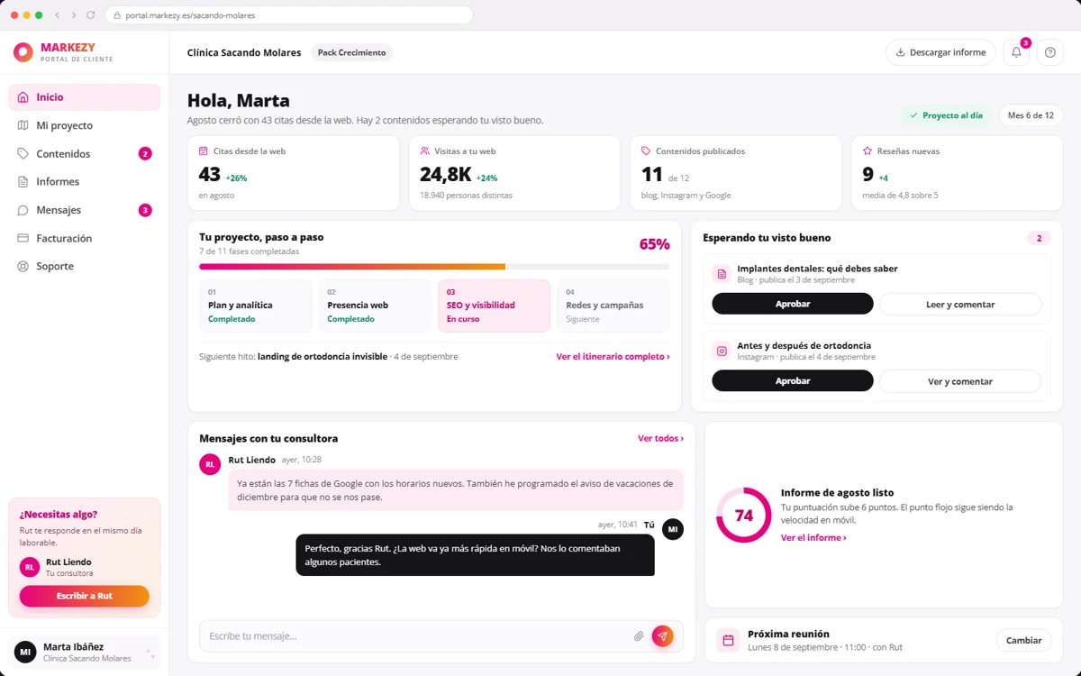 Portal del cliente — captura real de MARKEZY