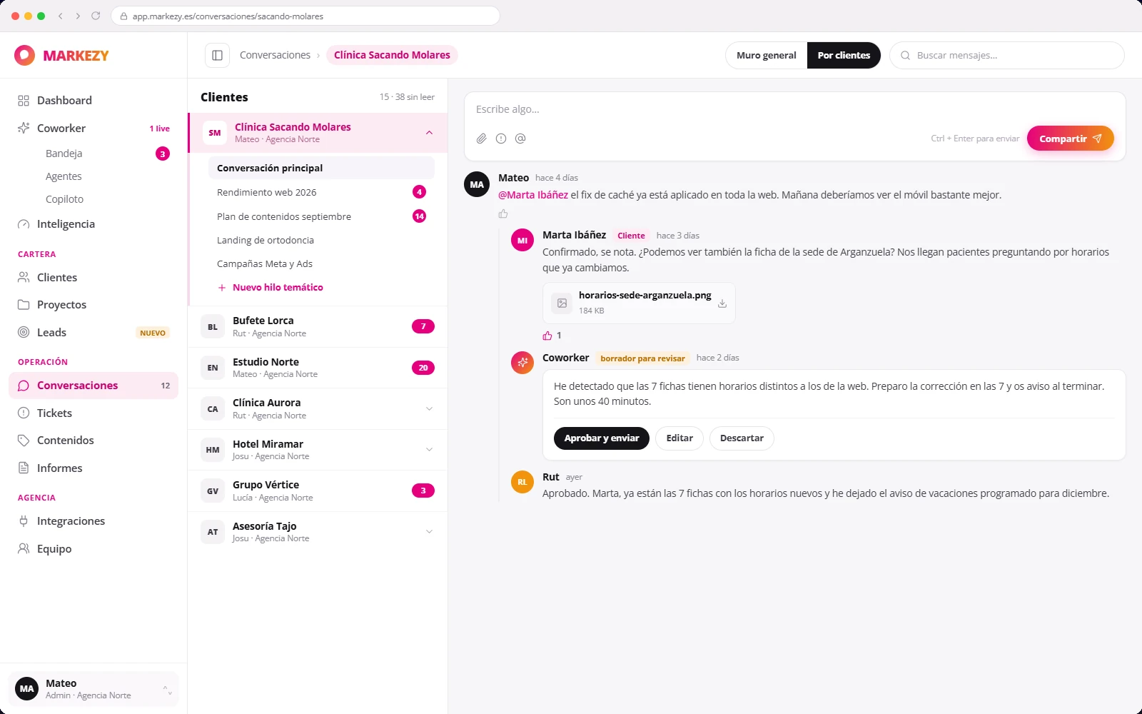 Conversaciones — captura real de MARKEZY