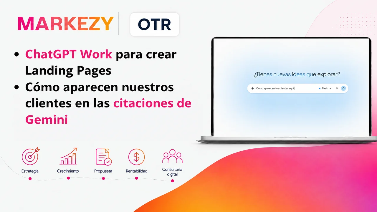 Carátula OTR de Markezy: landing pages con ChatGPT Work y citaciones de clientes en Gemini